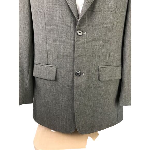 Haggar Black Label Suit Jacket Two Button Size 42L Windowpane Gray - Picture 10 of 12